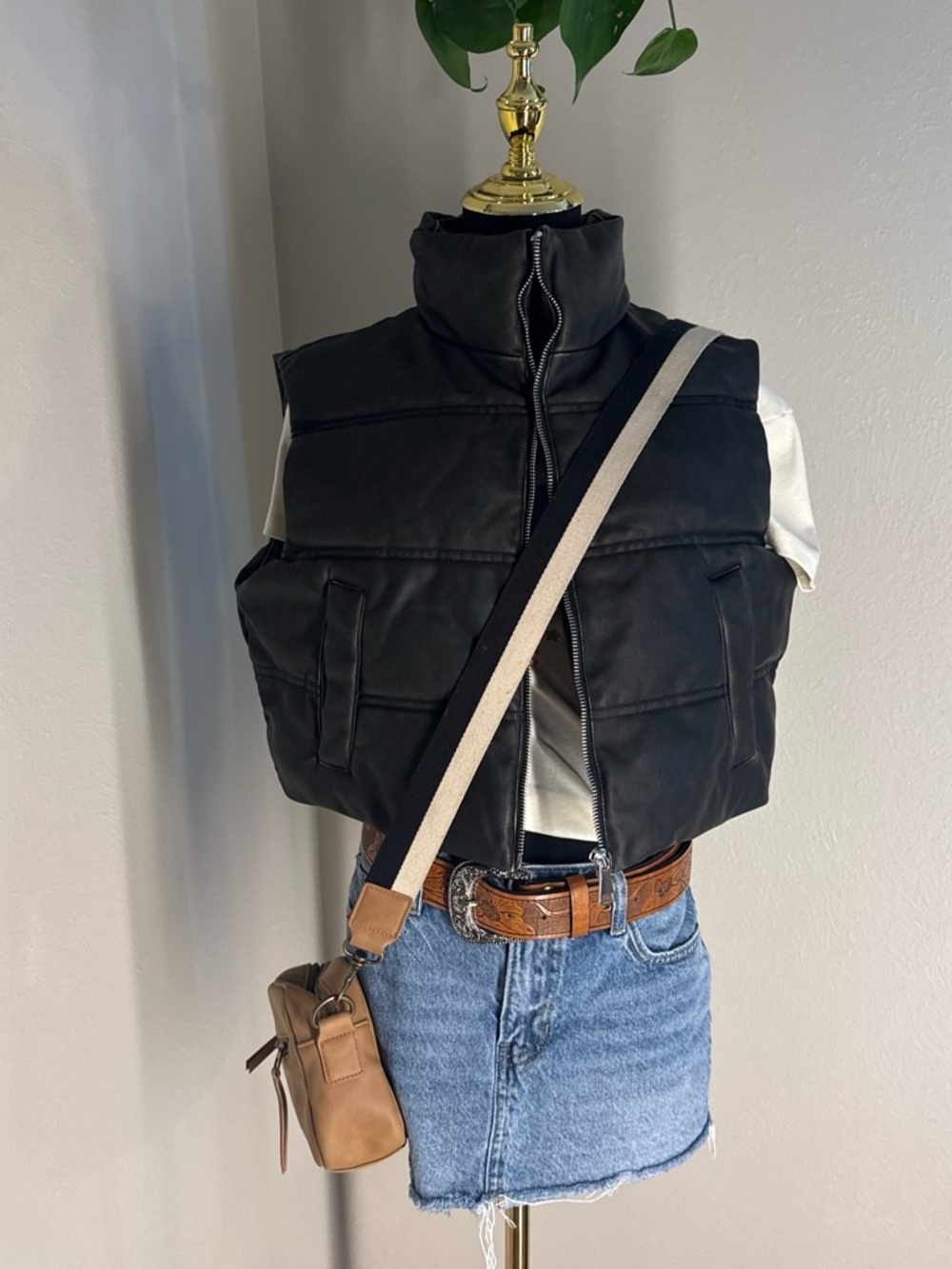 Black Pleather Puffer Vest from Zara